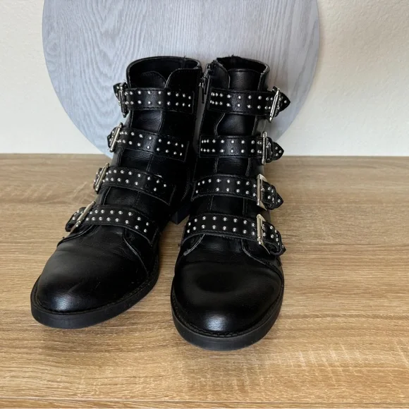 Studded Black Ankle Boots Utility Combat Boots Coachella Festival Shoes Sz 8 - Picture 3 of 8